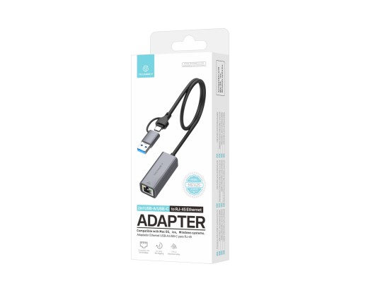 Adattatore Ethernet Techancy da USB-A/USB-C a RJ-45 MG1425, compatibile con sistemi Mac OS, iOS e Wi Adattatore Ethernet Techancy da USB-A/USB-C a RJ-45 MG1425, compatibile con sistemi Mac OS, iOS e Wi