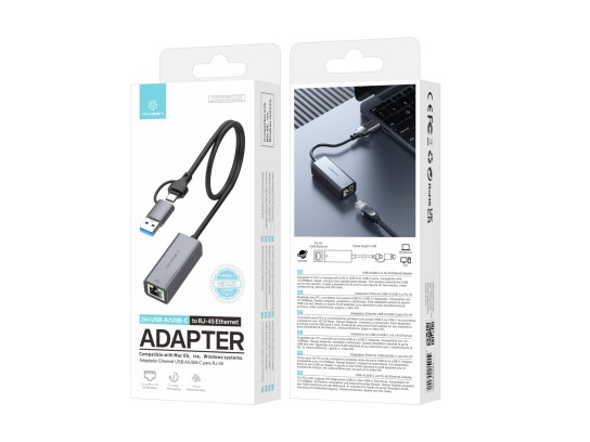 Adattatore Ethernet Techancy da USB-A/USB-C a RJ-45 MG1425, compatibile con sistemi Mac OS, iOS e Wi Adattatore Ethernet Techancy da USB-A/USB-C a RJ-45 MG1425, compatibile con sistemi Mac OS, iOS e Wi