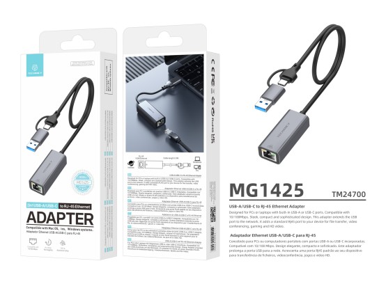 Adattatore Ethernet Techancy da USB-A/USB-C a RJ-45 MG1425, compatibile con sistemi Mac OS, iOS e Wi Adattatore Ethernet Techancy da USB-A/USB-C a RJ-45 MG1425, compatibile con sistemi Mac OS, iOS e Wi