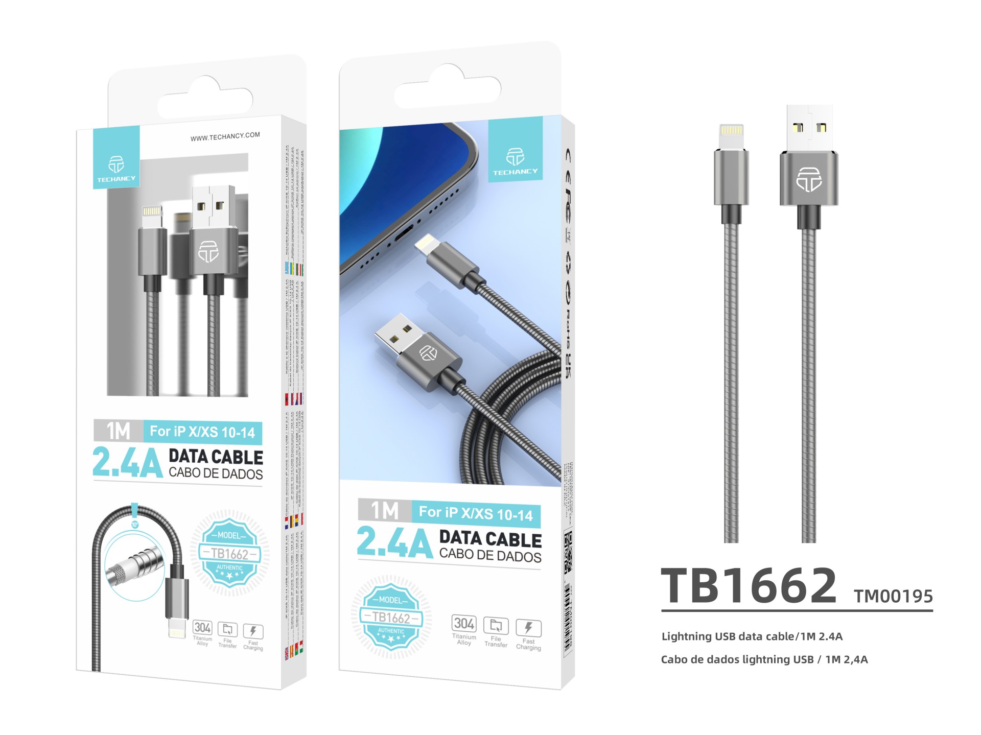 Cabo De Dados Lightning 2.4A Alumínio 1M Cinza Cabo De Dados Lightning 2.4A Alumínio 1M Cinza