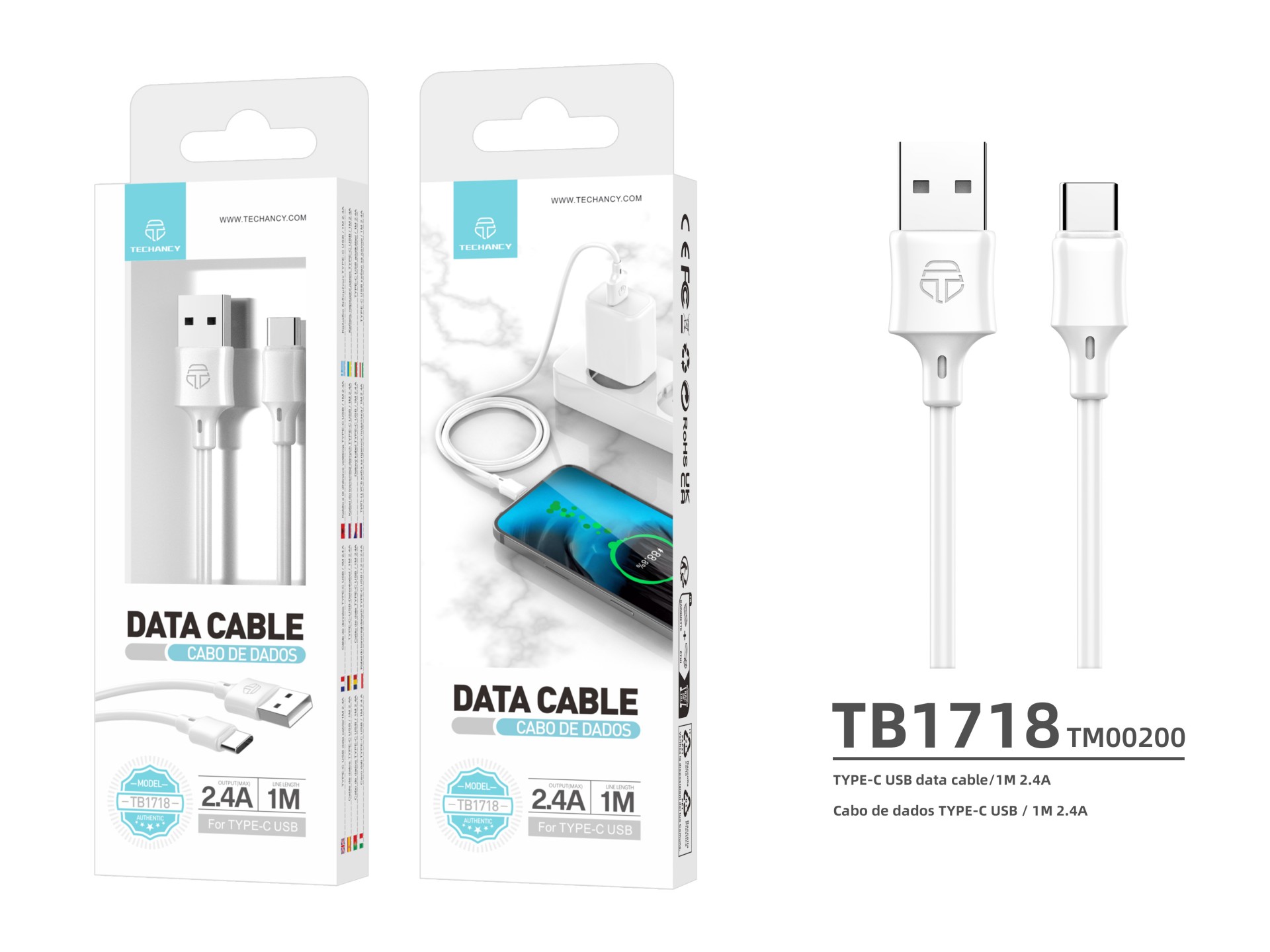 Typ-C Datenkabel 1M Weiß 2.4A Typ-C Datenkabel 1M Weiß 2.4A
