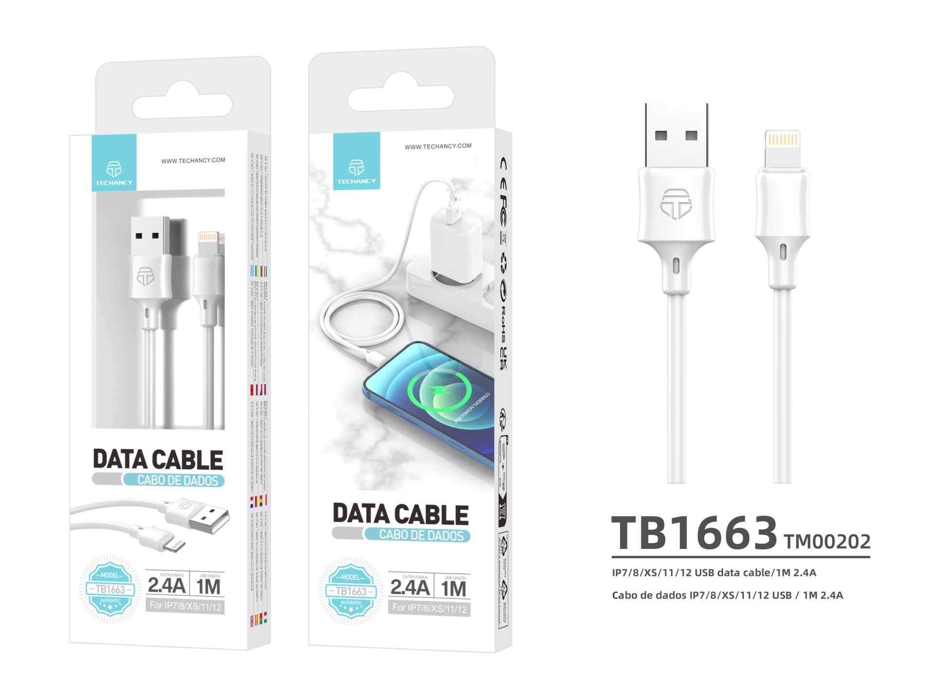 Pvc Data Cable 1M Ip7 / 8 / X / 11/12 White 2.4A Pvc Data Cable 1M Ip7 / 8 / X / 11/12 White 2.4A