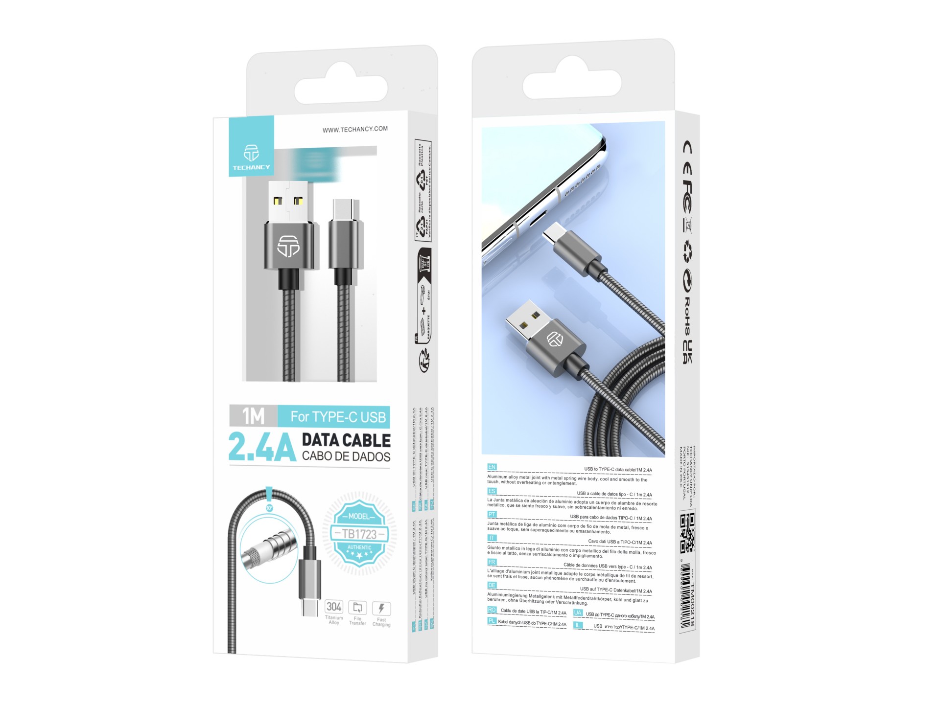 Datenkabel Typ-C 2.4A Aluminium 1M Grau Datenkabel Typ-C 2.4A Aluminium 1M Grau