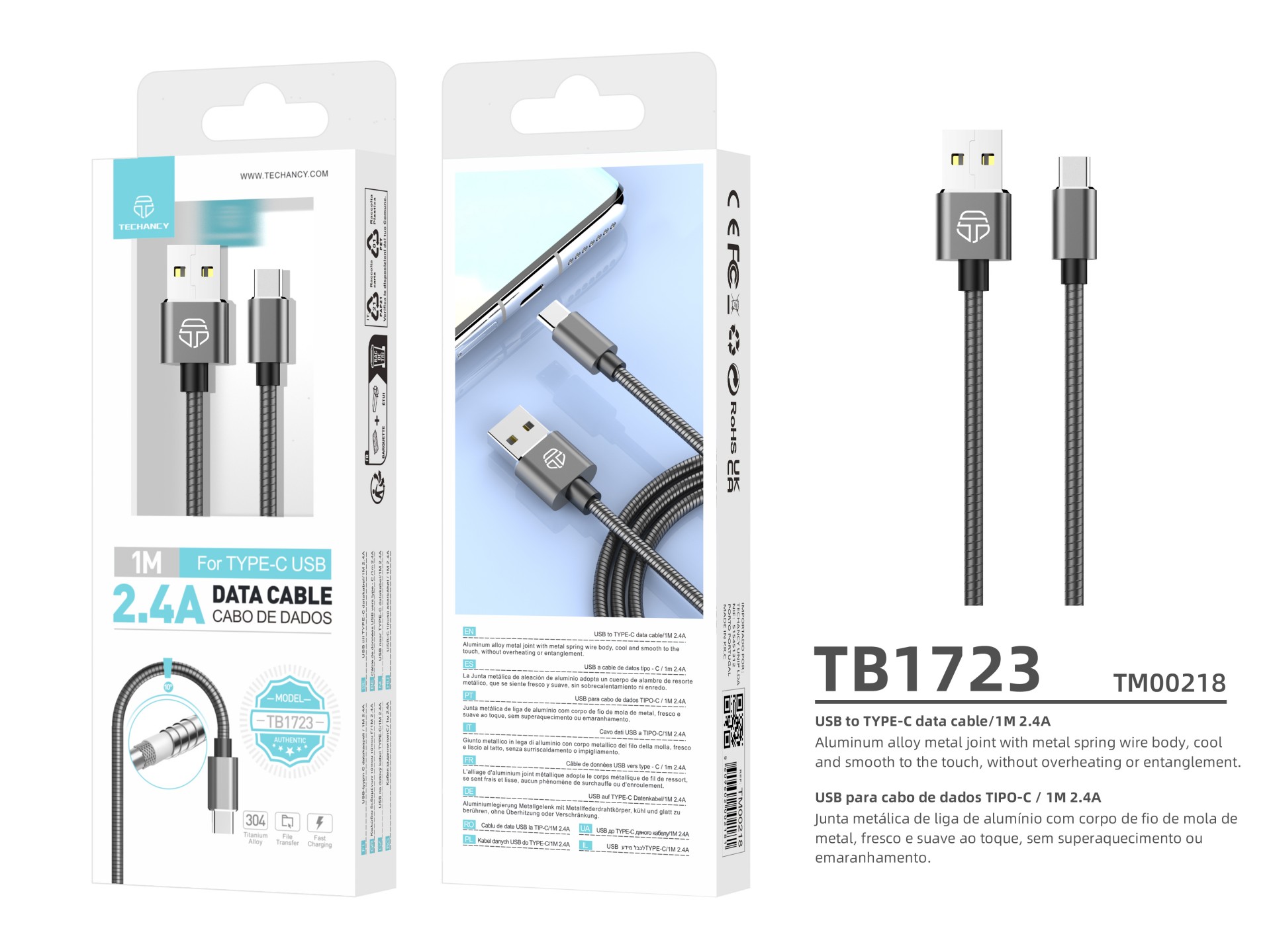 Datenkabel Typ-C 2.4A Aluminium 1M Grau Datenkabel Typ-C 2.4A Aluminium 1M Grau