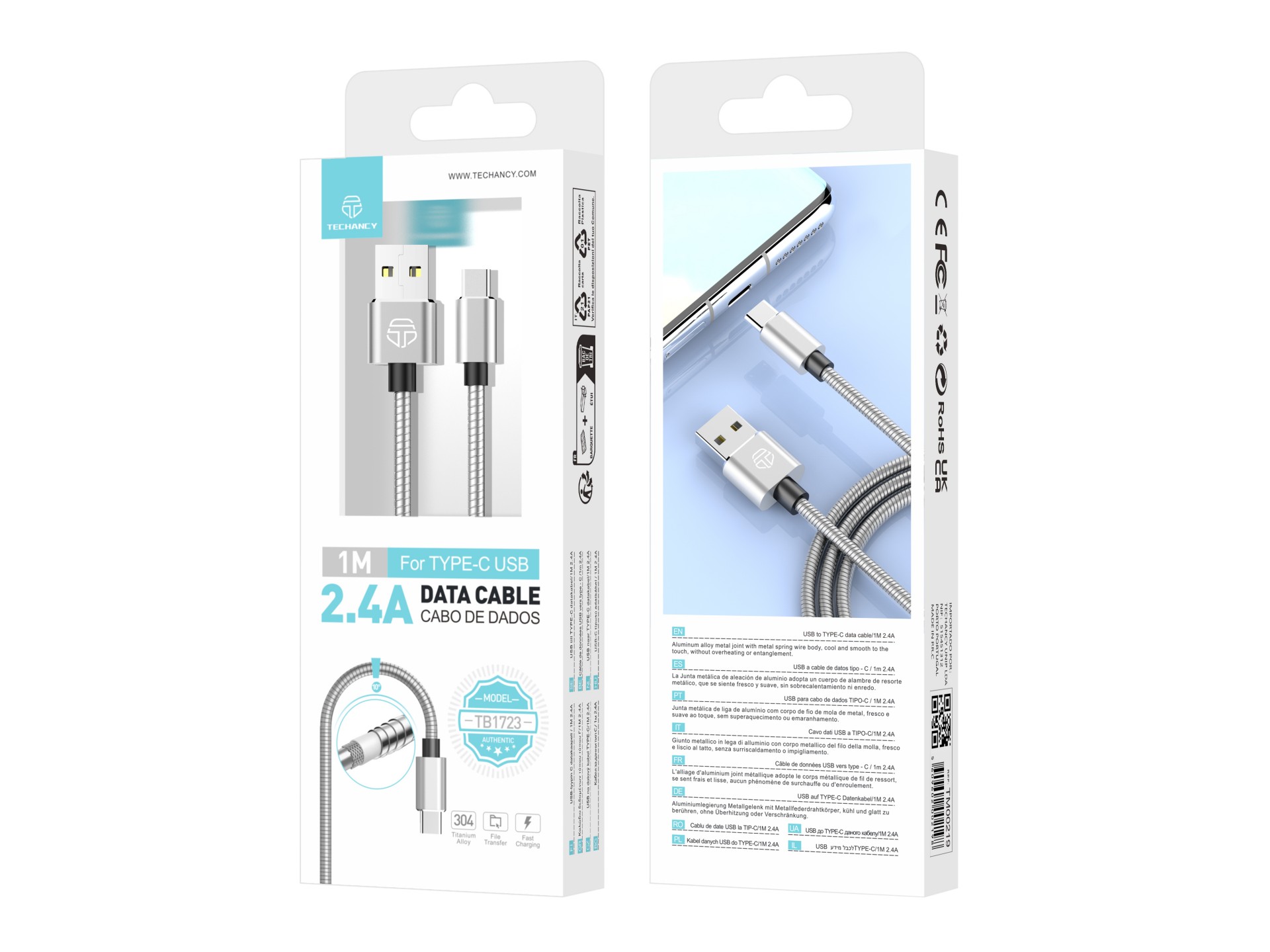 Typ-C Datenkabel 2.4A Aluminium 1M Silber