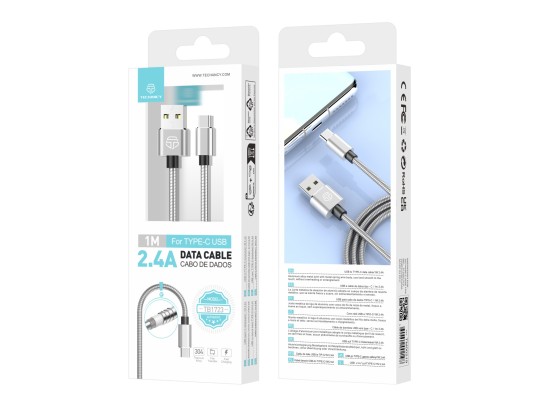 Typ-C Datenkabel 2.4A Aluminium 1M Silber