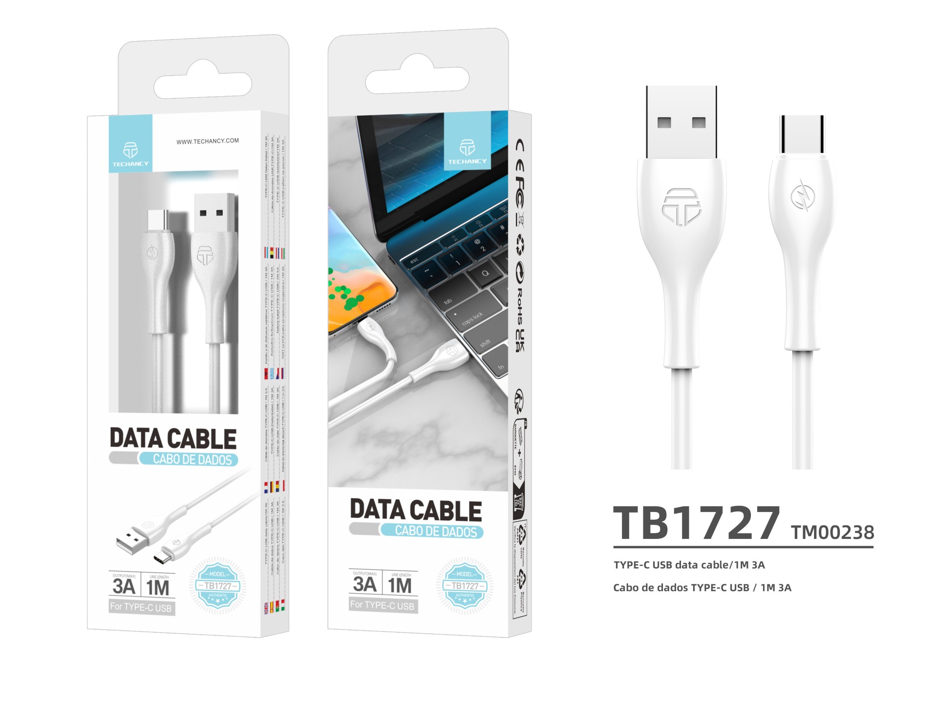 Pvc Datenkabel 1M Typ-C Wei� 3A