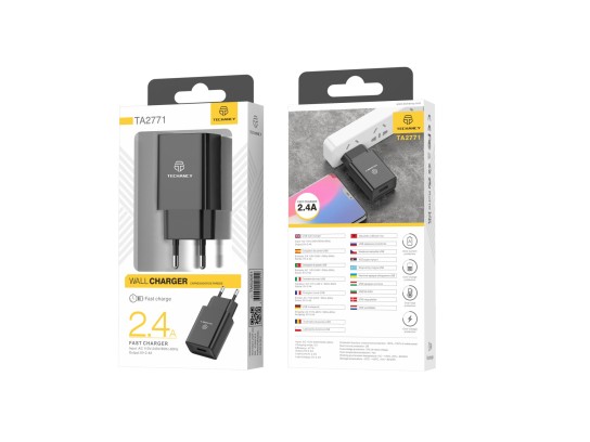 Techancy Usb Wall Charger For Smartphone And Tablet 1Usb 1M 2.4A Black Techancy Usb Wall Charger For Smartphone And Tablet 1Usb 1M 2.4A Black