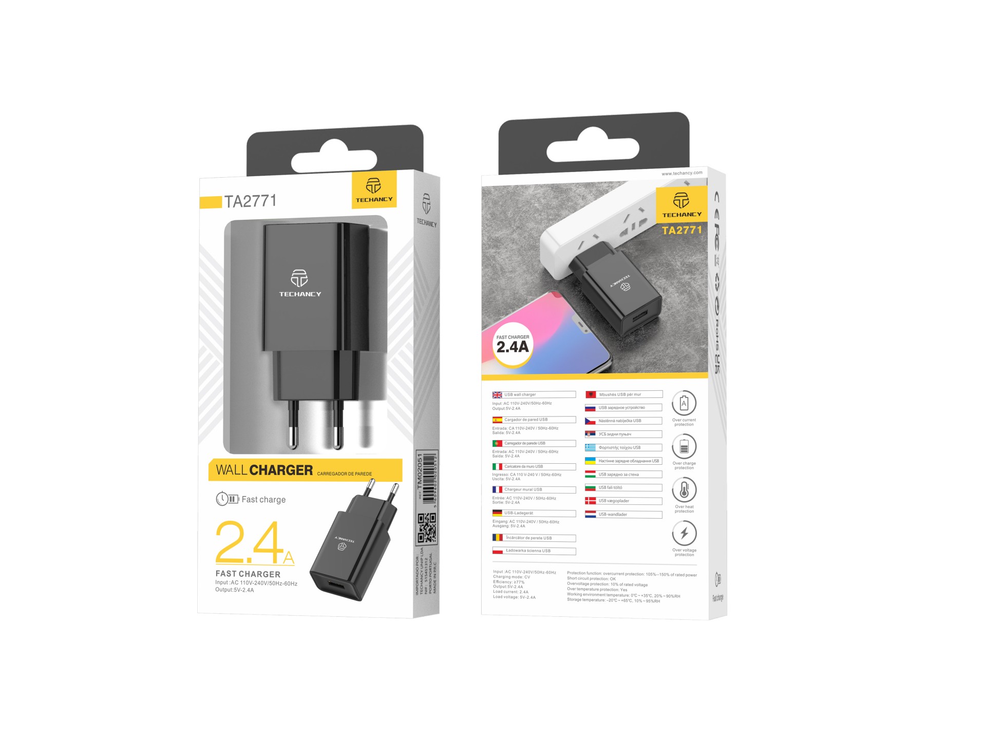 Techancy Usb Wall Charger For Smartphone And Tablet 1Usb 1M 2.4A Black Techancy Usb Wall Charger For Smartphone And Tablet 1Usb 1M 2.4A Black