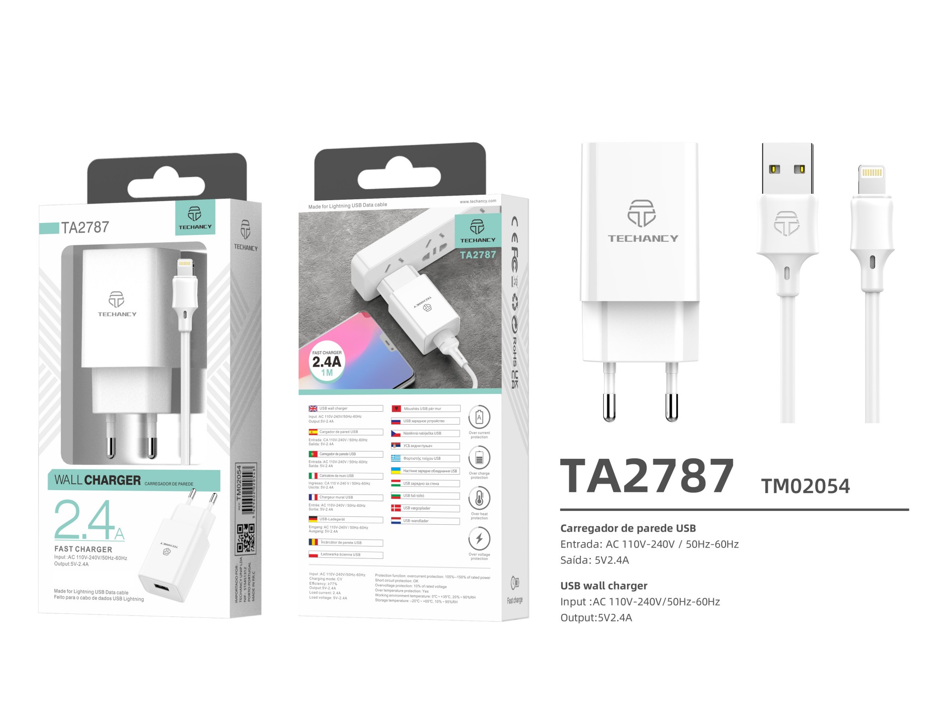 Charger With Cable For Ip 2.4A 1Usb 1M White Charger With Cable For Ip 2.4A 1Usb 1M White