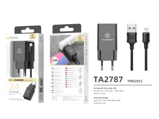 Wall Charger With Cable For Ip 2.4A 1Usb 1M Black Wall Charger With Cable For Ip 2.4A 1Usb 1M Black