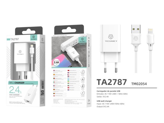 Charger With Cable For Ip 2.4A 1Usb 1M White Charger With Cable For Ip 2.4A 1Usb 1M White