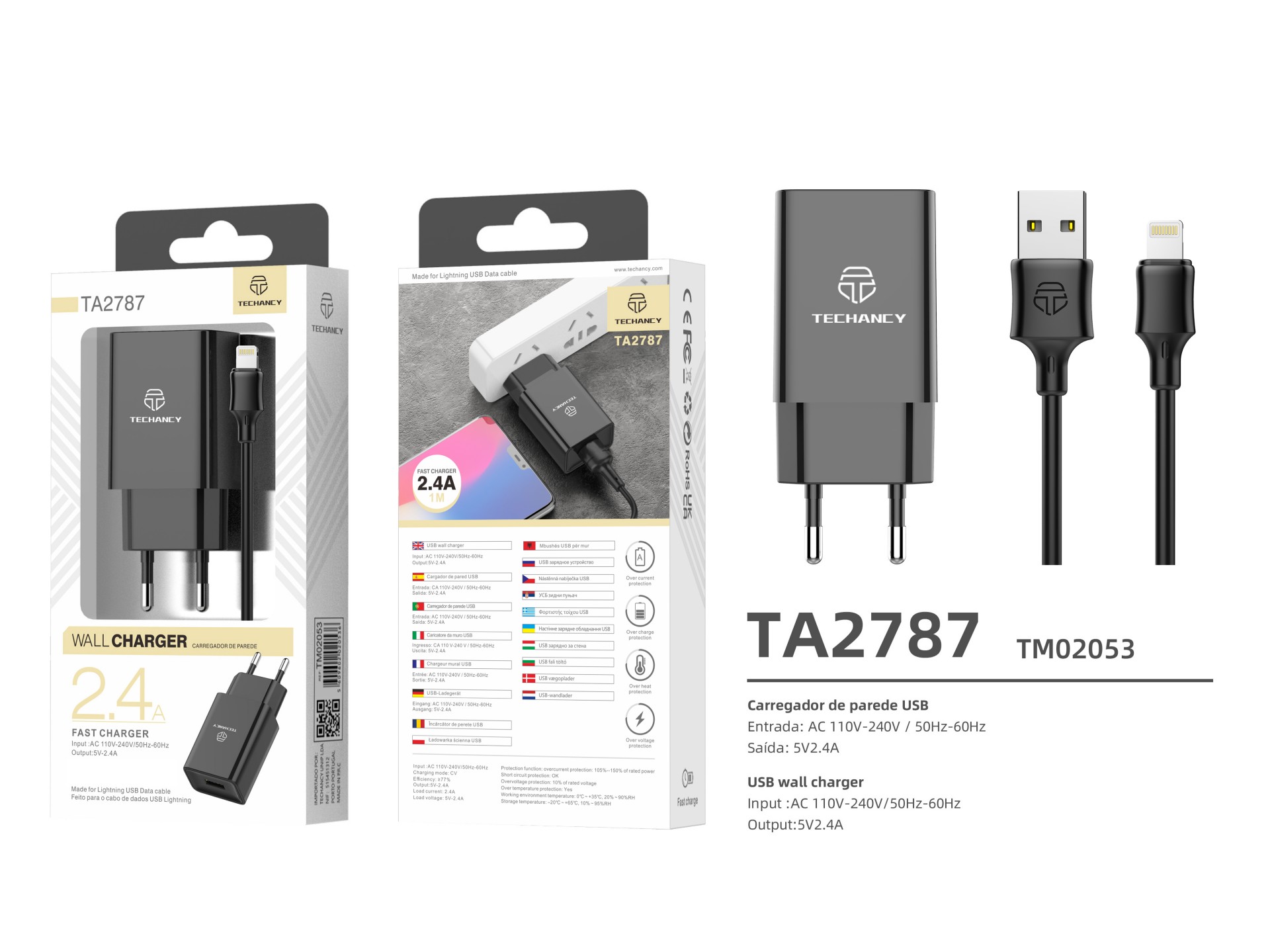 Wall Charger With Cable For Ip 2.4A 1Usb 1M Black Wall Charger With Cable For Ip 2.4A 1Usb 1M Black