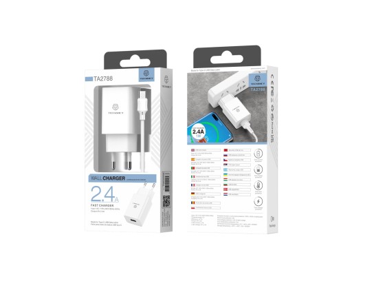 Ladegerät mit Kabel für Typ-C 2.4A 1Usb 1M Weiß Ladegerät mit Kabel für Typ-C 2.4A 1Usb 1M Weiß