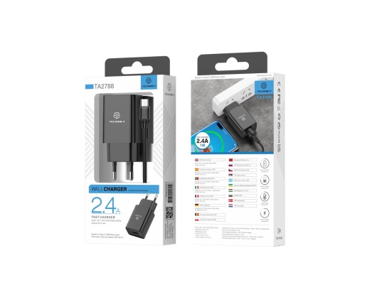 Wandladeger�t mit Kabel f�r Typ-C 2.4A 1Usb 1M Schwarz