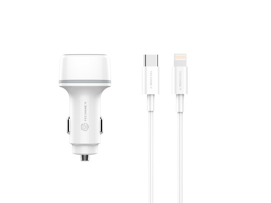Car Charger Pd20W + Qc3.018W 38 W White + Typec-Lightning Cable Pd Car Charger Pd20W + Qc3.018W 38 W White + Typec-Lightning Cable Pd