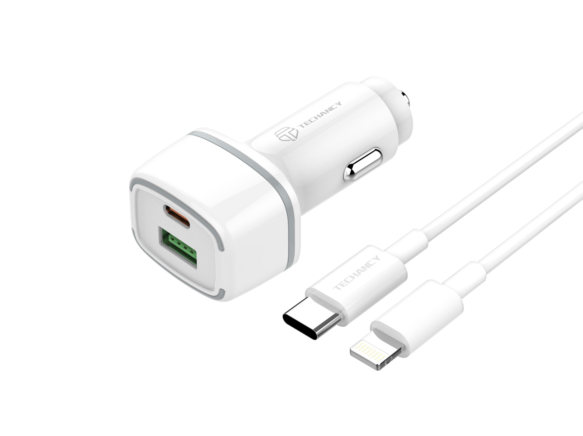 Car Charger Pd20W + Qc3.018W 38 W White + Typec-Lightning Cable Pd Car Charger Pd20W + Qc3.018W 38 W White + Typec-Lightning Cable Pd