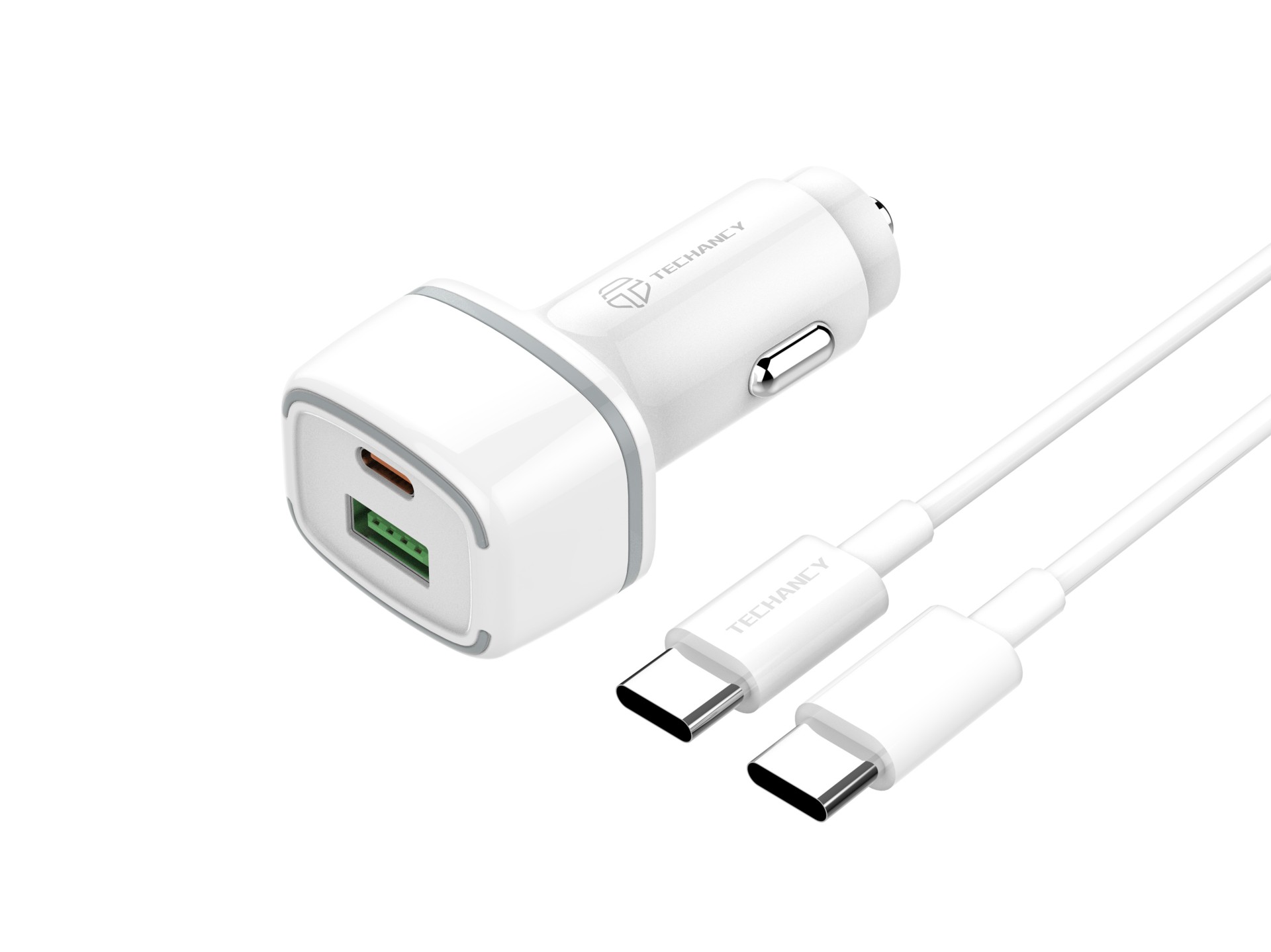 Cargador De Coche Pd20W + Qc3.018W 38 W Blanco + Cable Typec-Typec Pd Cargador De Coche Pd20W + Qc3.018W 38 W Blanco + Cable Typec-Typec Pd