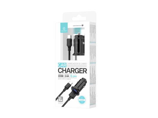 Autoladegerät 2Usb 2.4A Typ-C Schwarz Autoladegerät 2Usb 2.4A Typ-C Schwarz