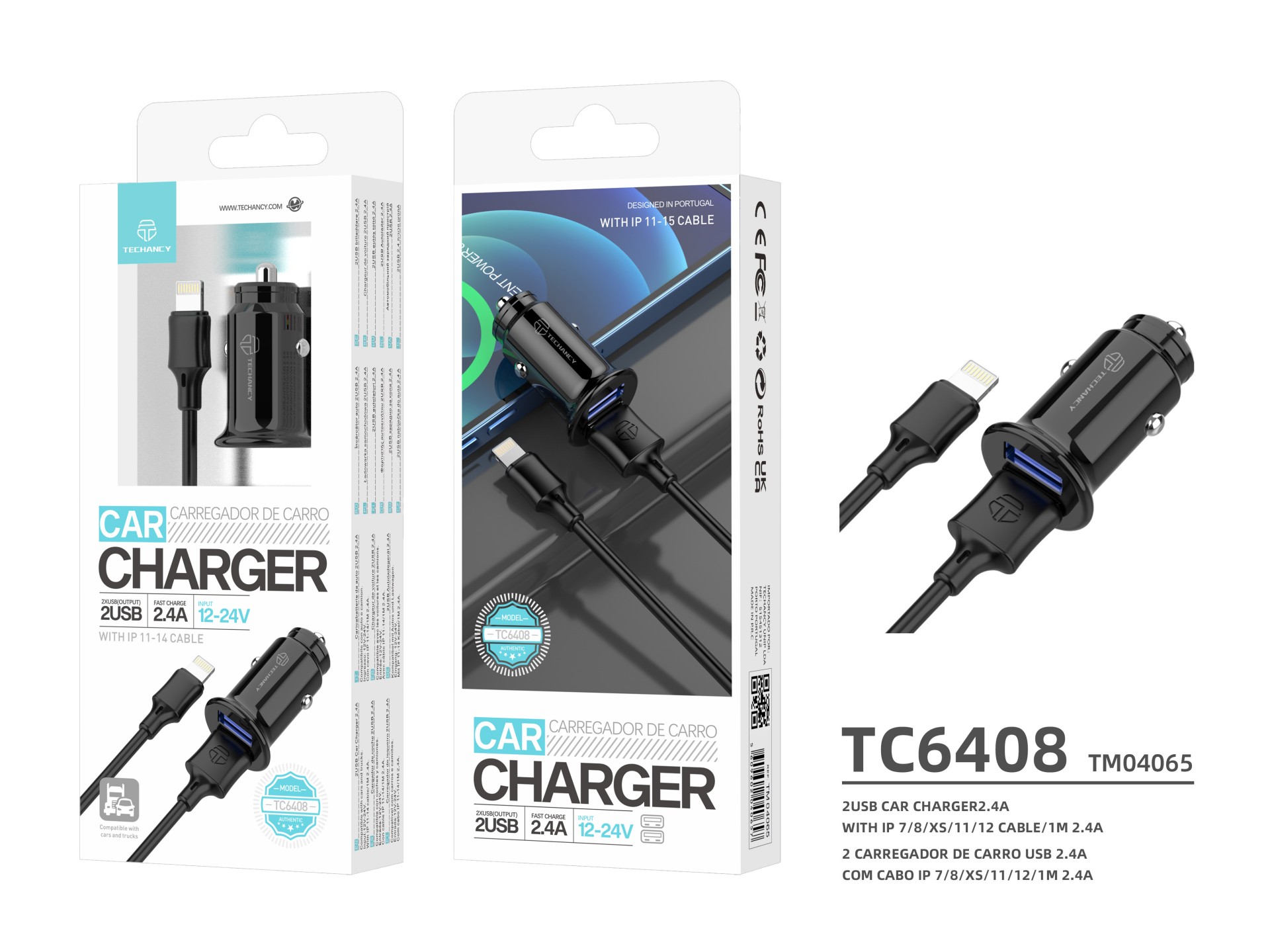 Cargador Coche Lightning 2Usb 2.4A negro Cargador Coche Lightning 2Usb 2.4A negro