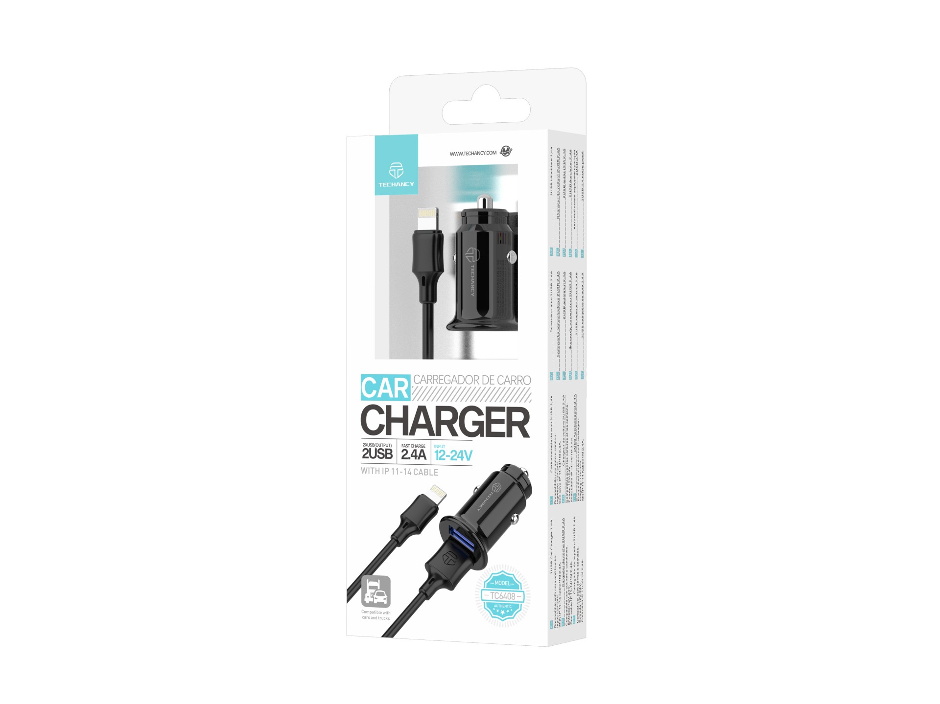 Cargador Coche Lightning 2Usb 2.4A negro Cargador Coche Lightning 2Usb 2.4A negro