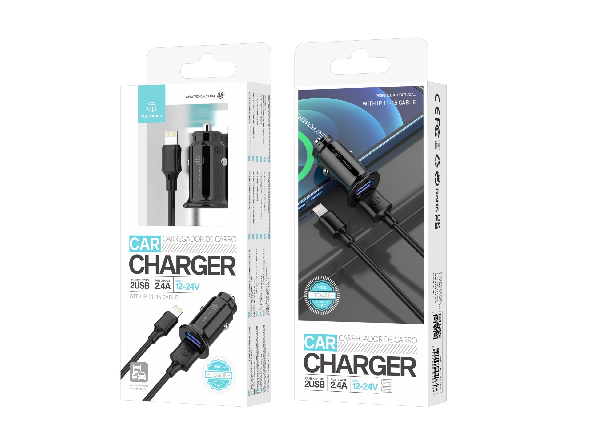 Cargador Coche Lightning 2Usb 2.4A negro Cargador Coche Lightning 2Usb 2.4A negro