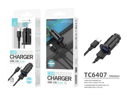 Autoladegerät 2Usb 2.4A Typ-C Schwarz Autoladegerät 2Usb 2.4A Typ-C Schwarz