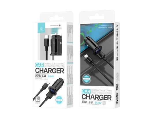 Autoladegerät 2Usb 2.4A Typ-C Schwarz Autoladegerät 2Usb 2.4A Typ-C Schwarz