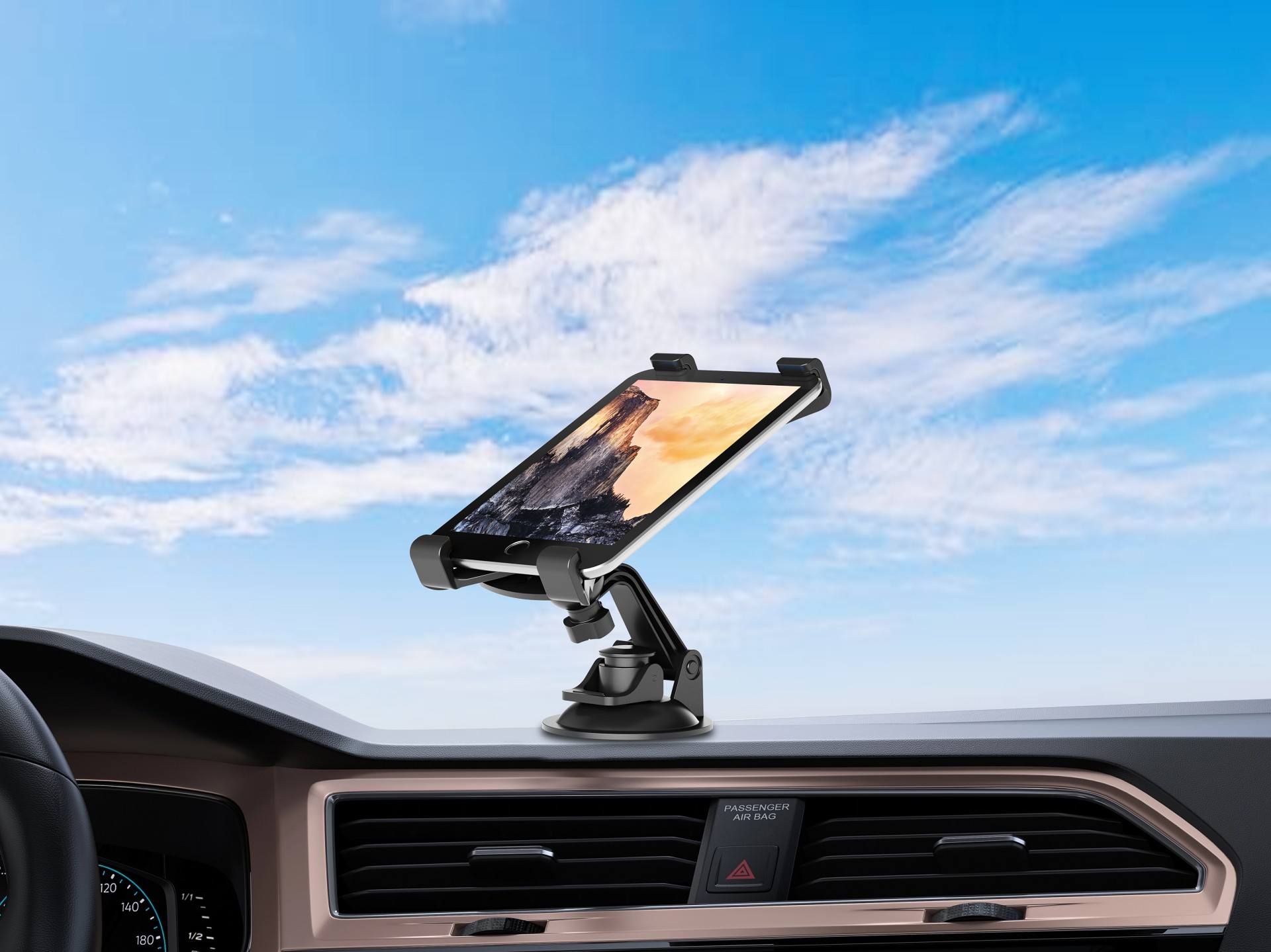Techancy Supporto per telefoni cellulari e tablet 4.7-13' TI2233 Nero, rotazione a 360°, ventosa reg Techancy Supporto per telefoni cellulari e tablet 4.7-13' TI2233 Nero, rotazione a 360°, ventosa reg