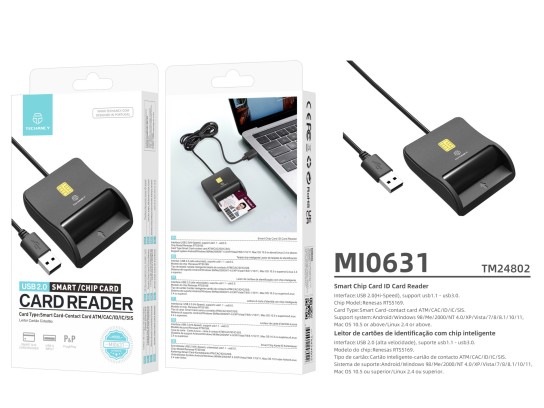 Techancy MI0631 Lettore di smart card, interfaccia USB 2.0, supporta più tipi di carte, compatibile Techancy MI0631 Lettore di smart card, interfaccia USB 2.0, supporta più tipi di carte, compatibile