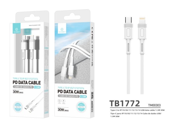 Techancy PD Type-C vers Lightning Data Cable TB1772, 30W, Compatible avec iPhone 14/13/12/11, 1.5m, Techancy PD Type-C vers Lightning Data Cable TB1772, 30W, Compatible avec iPhone 14/13/12/11, 1.5m,