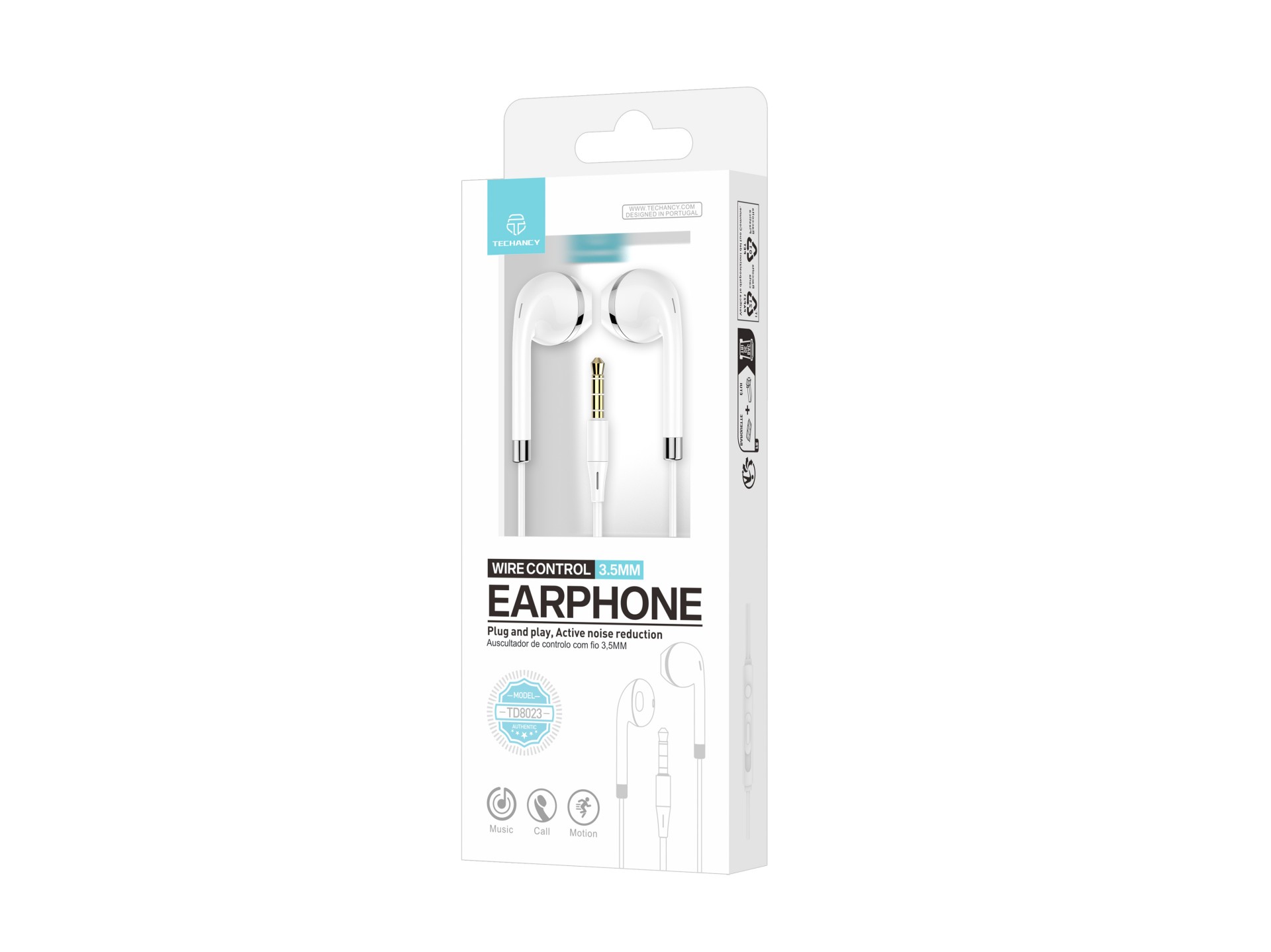 Techancy Fone de ouvido com fio TD8023, plugue 3,5 mm, controle no fio, microfone HD, cabo 1,2m Techancy Fone de ouvido com fio TD8023, plugue 3,5 mm, controle no fio, microfone HD, cabo 1,2m