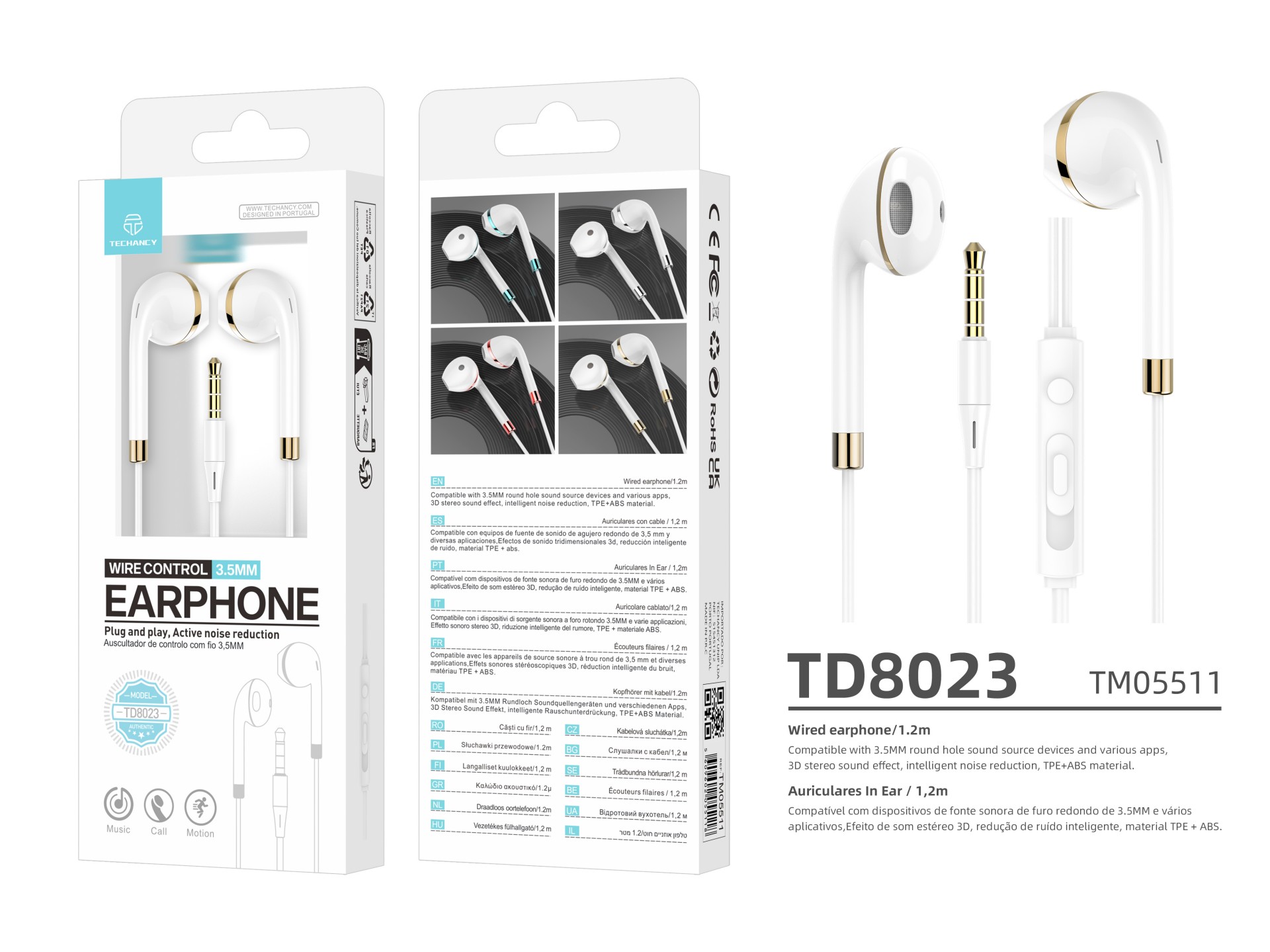 Cuffie cablate Techancy TD8023, spinotto da 3,5 mm, controllo a filo, microfono HD, cavo da 1,2 m Cuffie cablate Techancy TD8023, spinotto da 3,5 mm, controllo a filo, microfono HD, cavo da 1,2 m