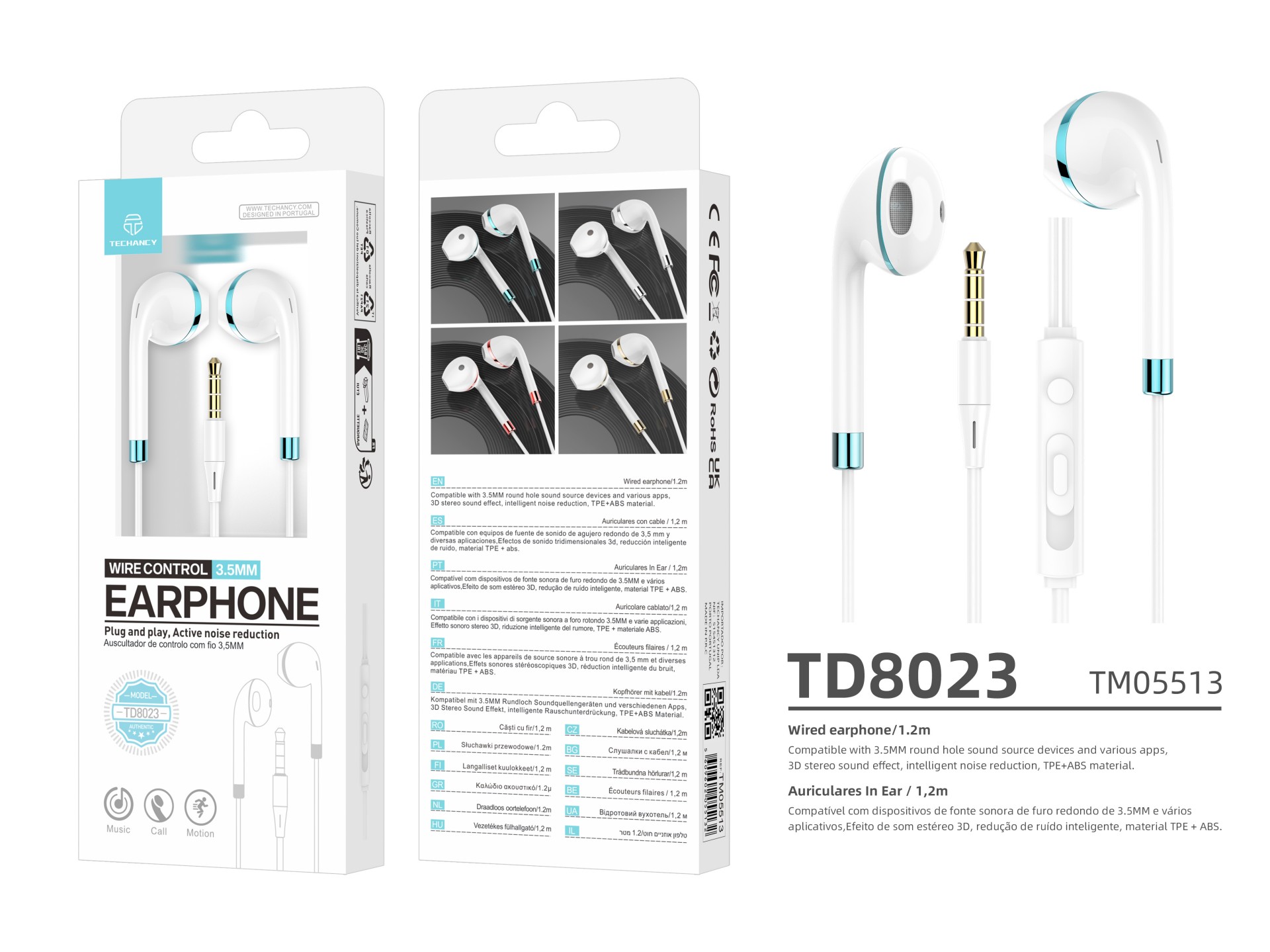 Techancy TD8023 kabelgebundenes Headset, 3,5-mm-Stecker, Kabelsteuerung, HD-Mikrofon, 1,2 m Kabel Techancy TD8023 kabelgebundenes Headset, 3,5-mm-Stecker, Kabelsteuerung, HD-Mikrofon, 1,2 m Kabel