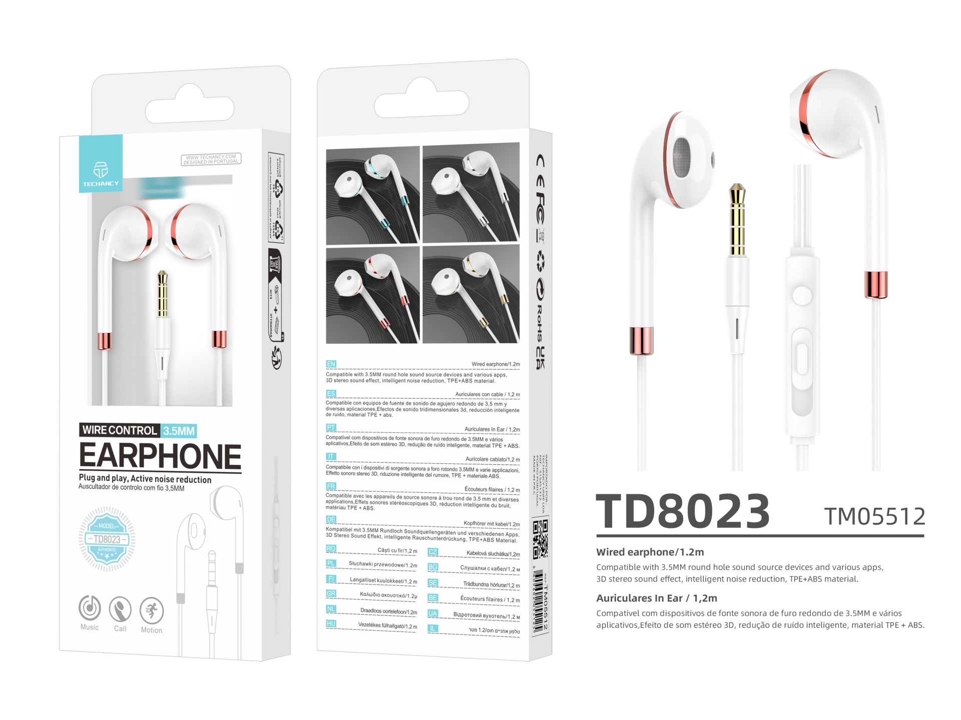 Cuffie cablate Techancy TD8023, spinotto da 3,5 mm, controllo a filo, microfono HD, cavo da 1,2 m Cuffie cablate Techancy TD8023, spinotto da 3,5 mm, controllo a filo, microfono HD, cavo da 1,2 m