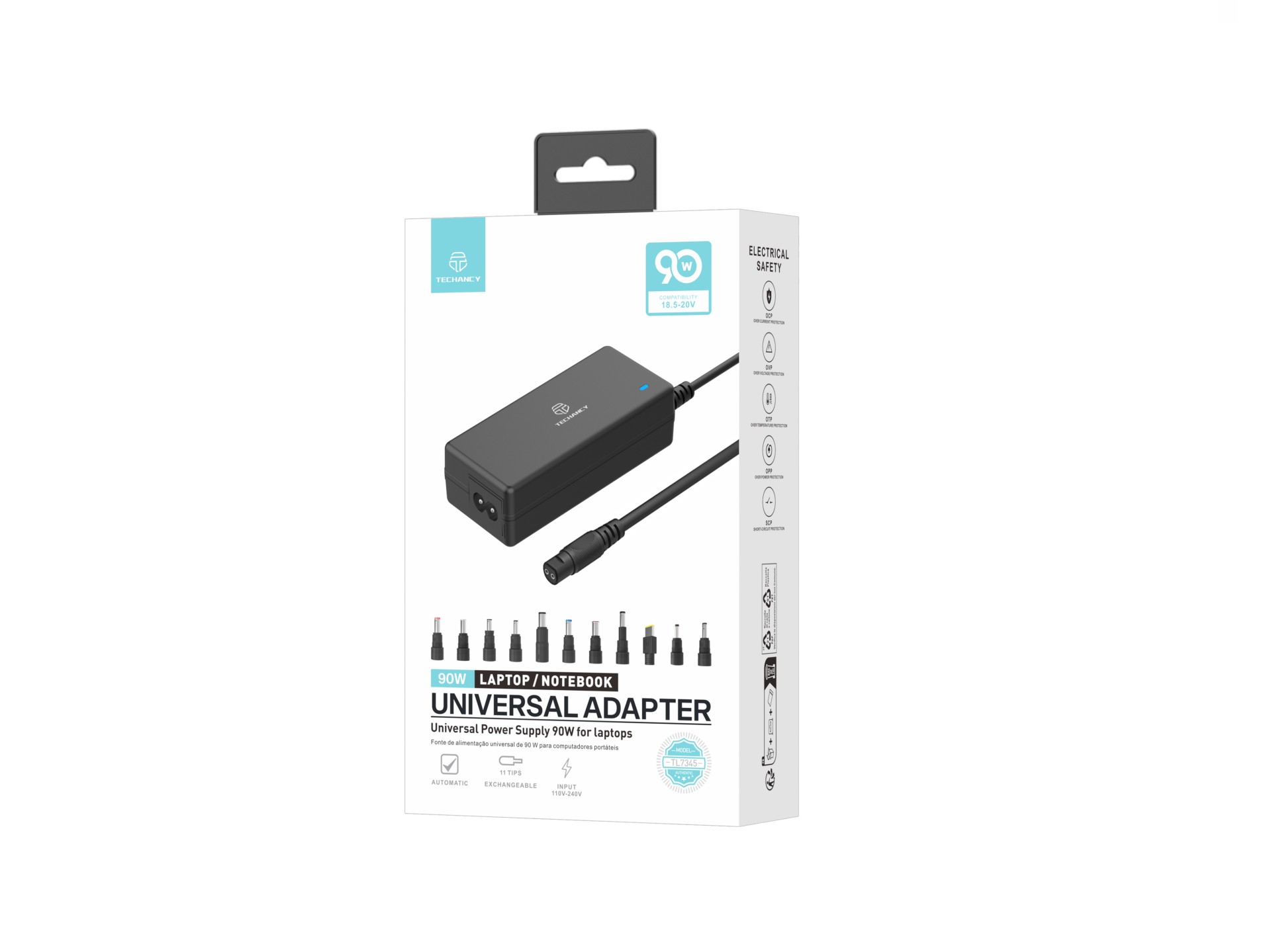 Adattatore di alimentazione universale Techancy TL7344 per computer portatili, con potenza di 90 W, Adattatore di alimentazione universale Techancy TL7344 per computer portatili, con potenza di 90 W,