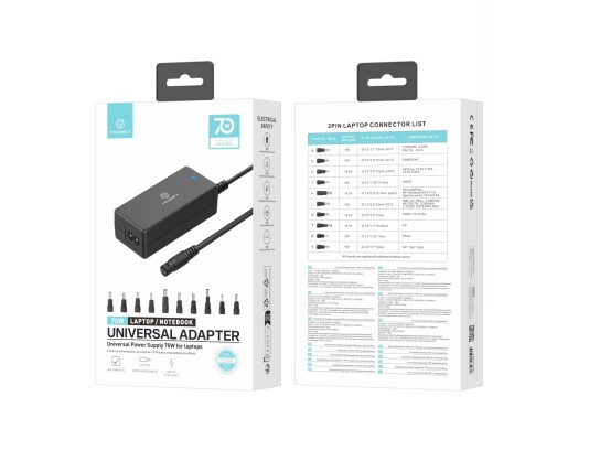 Techancy TL7344 adattatore di alimentazione universale per computer portatili, con potenza di 70W, 1 Techancy TL7344 adattatore di alimentazione universale per computer portatili, con potenza di 70W, 1