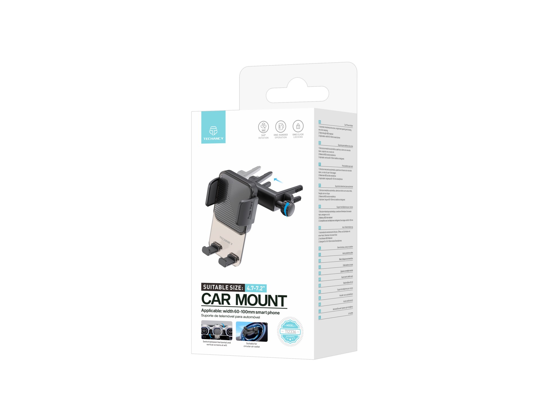 Techancy TI2336 Supporto rotondo per telefono cellulare con uscita d'aria, funzionamento con una sol