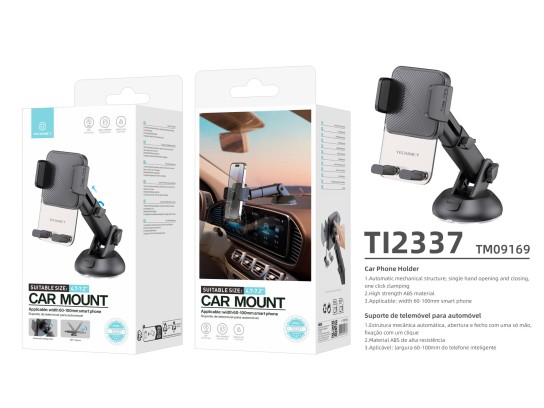 Techancy TI2337 Supporto per cellulare con ventosa, utilizzabile con una sola mano, ABS ad alta resi Techancy TI2337 Supporto per cellulare con ventosa, utilizzabile con una sola mano, ABS ad alta resi