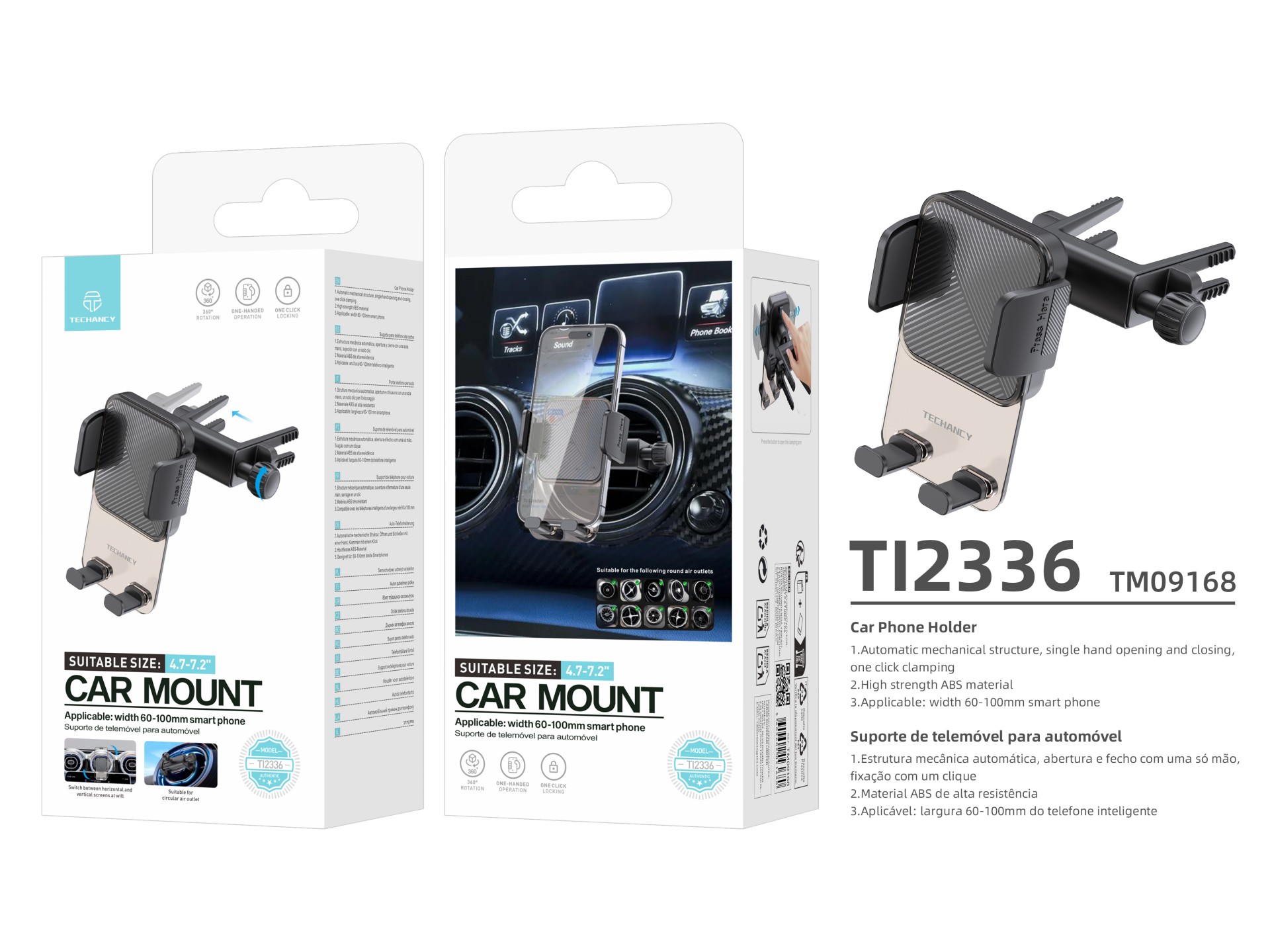 Techancy TI2336 Supporto rotondo per telefono cellulare con uscita d'aria, funzionamento con una sol