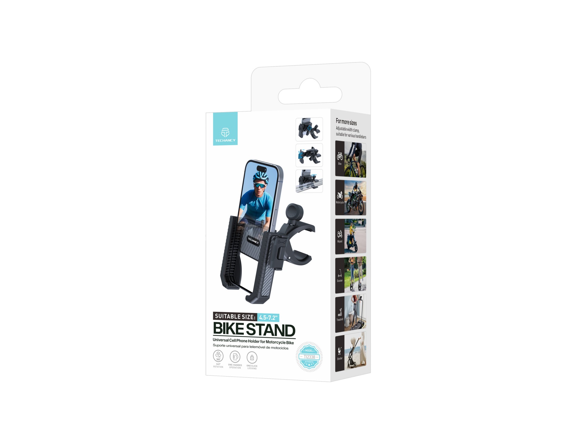 Techancy TI2338 Support universel pour téléphone portable, compatible vélo/moto, 4,5-7,2 pouces, ABS Techancy TI2338 Support universel pour téléphone portable, compatible vélo/moto, 4,5-7,2 pouces, ABS