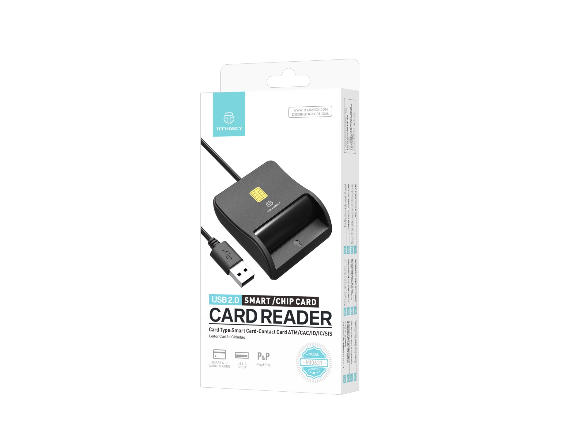 Techancy MI0631 Lettore di smart card, interfaccia USB 2.0, supporta più tipi di carte, compatibile Techancy MI0631 Lettore di smart card, interfaccia USB 2.0, supporta più tipi di carte, compatibile