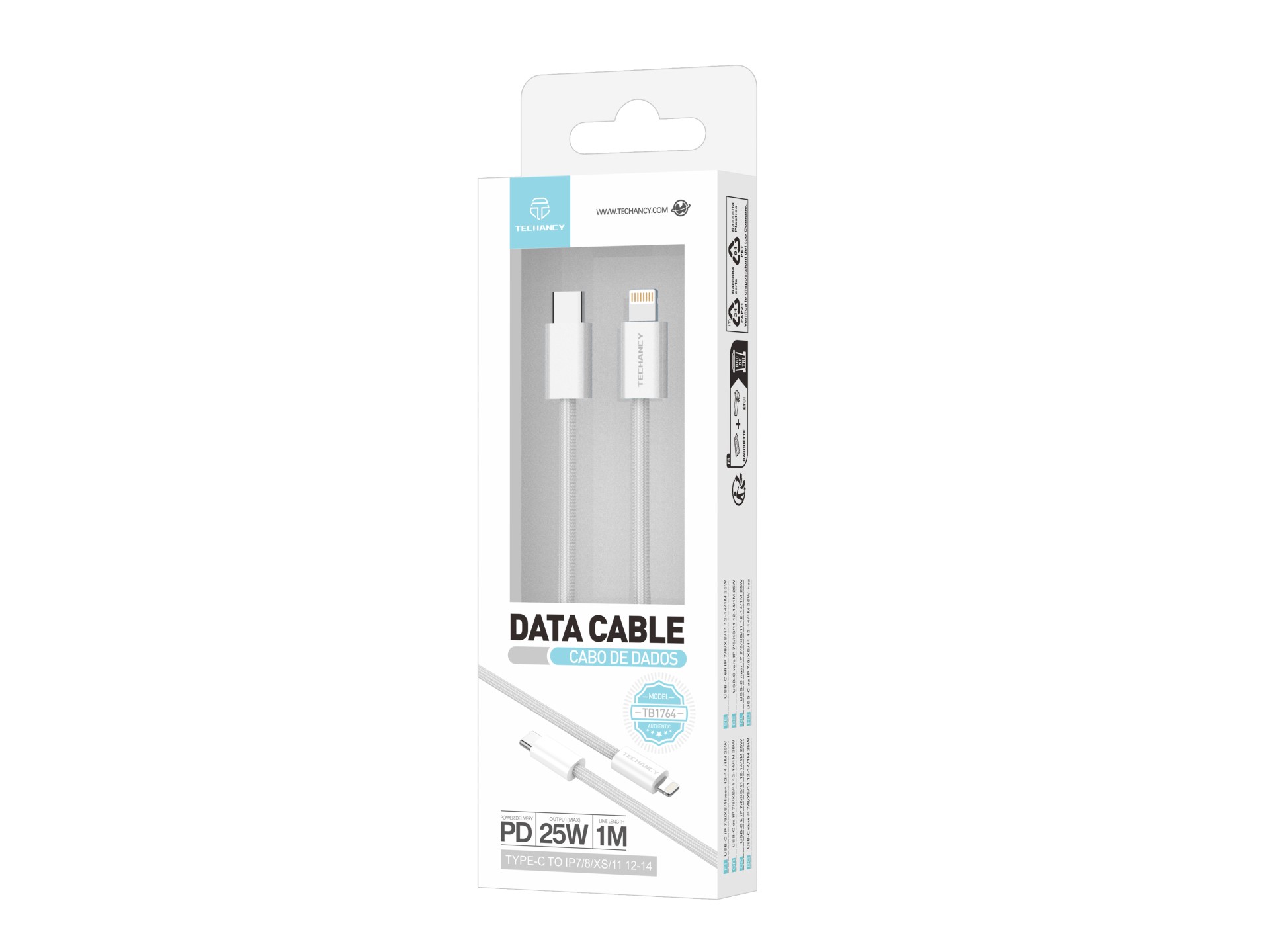 Techancy PD Data Cable TB1764, 25W, 1m white, USB-C to Lightning, compatible with iPhone 8/XS/11-14, Techancy PD Data Cable TB1764, 25W, 1m white, USB-C to Lightning, compatible with iPhone 8/XS/11-14,