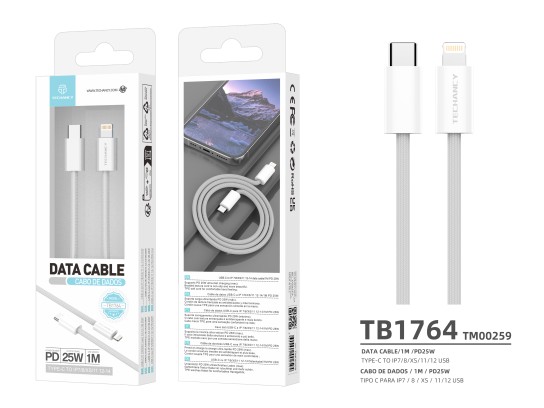 Techancy PD Data Cable TB1764, 25W, 1m white, USB-C to Lightning, compatible with iPhone 8/XS/11-14, Techancy PD Data Cable TB1764, 25W, 1m white, USB-C to Lightning, compatible with iPhone 8/XS/11-14,