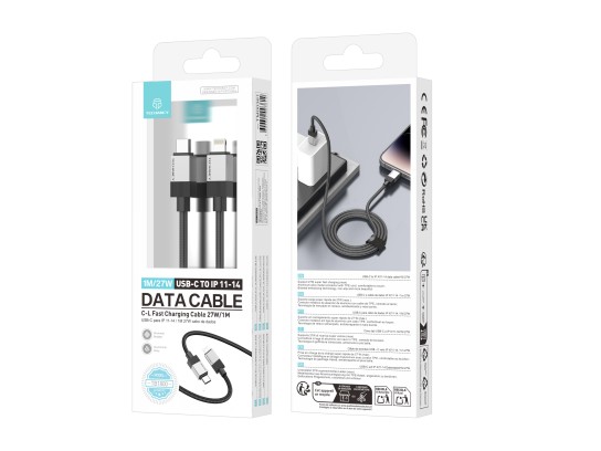 Techancy Cabo de dados PD TB1800, 27 W, 1 m preto, USB-C para Lightning, conector de liga de alumíni Techancy Cabo de dados PD TB1800, 27 W, 1 m preto, USB-C para Lightning, conector de liga de alumíni