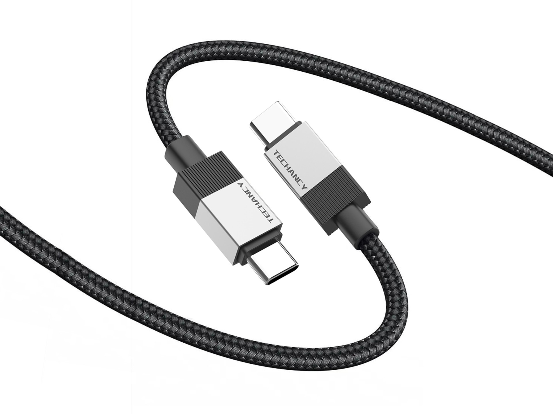 Techancy PD Data Cable TB1800, 60W, 1m black, USB-C to USB-C, aluminum alloy connector, braided desi Techancy PD Data Cable TB1800, 60W, 1m black, USB-C to USB-C, aluminum alloy connector, braided desi