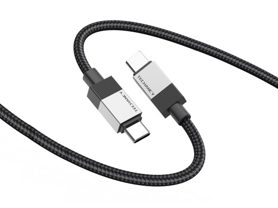 Techancy PD Data Cable TB1800, 60W, 1m black, USB-C to USB-C, aluminum alloy connector, braided desi Techancy PD Data Cable TB1800, 60W, 1m black, USB-C to USB-C, aluminum alloy connector, braided desi