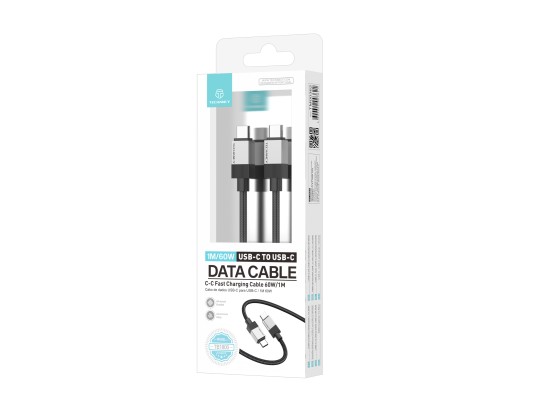 Techancy PD Data Cable TB1800, 60W, 1m black, USB-C to USB-C, aluminum alloy connector, braided desi Techancy PD Data Cable TB1800, 60W, 1m black, USB-C to USB-C, aluminum alloy connector, braided desi