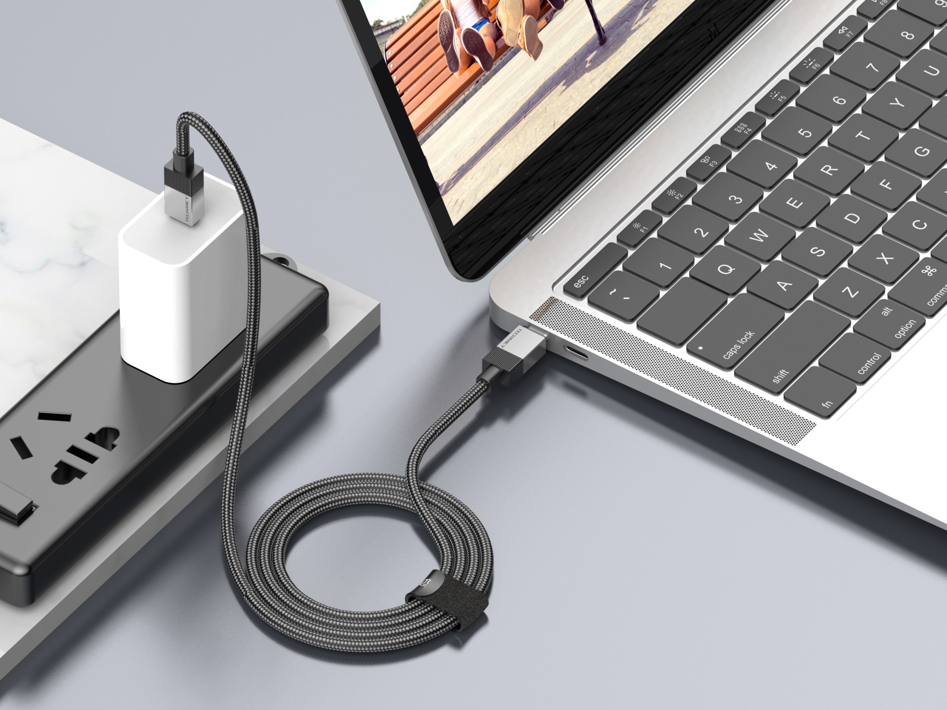 Techancy PD Data Cable TB1800, 60W, 1m black, USB-C to USB-C, aluminum alloy connector, braided desi Techancy PD Data Cable TB1800, 60W, 1m black, USB-C to USB-C, aluminum alloy connector, braided desi