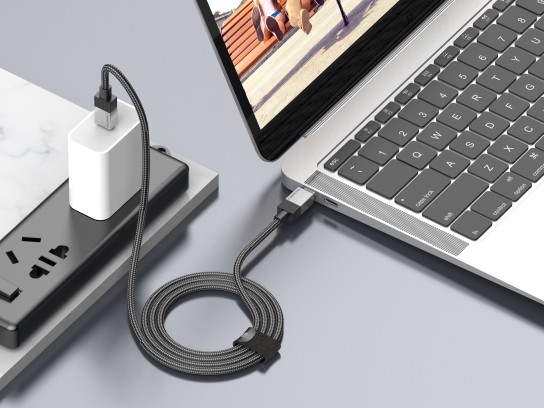 Techancy PD Data Cable TB1800, 60W, 1m black, USB-C to USB-C, aluminum alloy connector, braided desi Techancy PD Data Cable TB1800, 60W, 1m black, USB-C to USB-C, aluminum alloy connector, braided desi